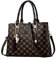 NICOLE & DORIS Damen Handtasche Elegante Schultertaschen Bedruckte Handtaschen PU Leder Frauen Umhängetasche Shopper Tote Mittelgross Tasche Henkeltasche mit Anhänger Kaffee
