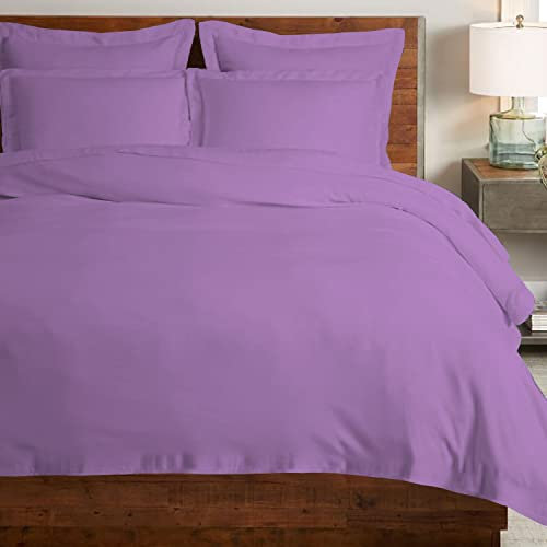 Pizuna Coton peigné Ensemble de Housse de Couette 140x200 cm 1 Personne Violette, 100% Coton Longue Tige 400 Fils Armure Satin, Housse de Couette de Luxe avec Fermeture à Boutons Violette
