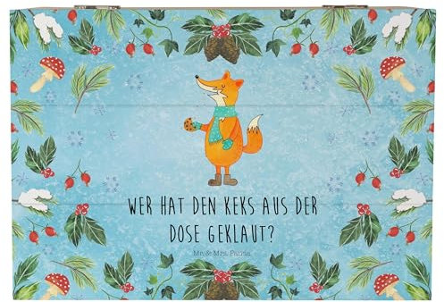 Mr. & Mrs. Panda 22 x 15 cm Holzkiste Fuchs Keksdose - Geschenk, Weihnachten, Geschenkbox, Advent, Heiligabend, Dekokiste, Nikolaus, Schatzkiste,