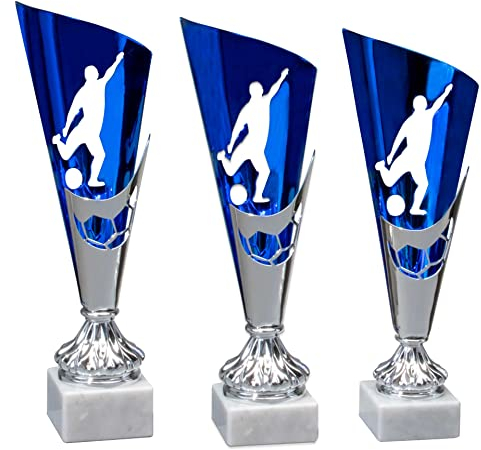 eberin · Fußball Pokal groß mit Gravur · Marmorsockel · 3er Set · personalisierbar · für Torschützen · Tippkicker · Soccer · Weltmeister · Fußballvereine ·Fussball · Hallenturnier (Höhe: 322 mm)