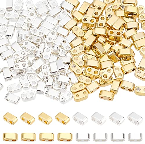 PandaHall 160 Stück 2 Loch Rocailles 24K Gold 925 Sterling Silber Plattierte Tila Perlen Mehrsträngige Verbindungsstücke Synthetische Hämatit Perlen Für Kordel Armbänder Halskette Schmuckherstellung