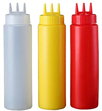 3 Nozzles Squeeze Bottle 3pcs Salad Seasoning Bottles Sauce Bottle for Family Restaurant Kitchen Supplies
