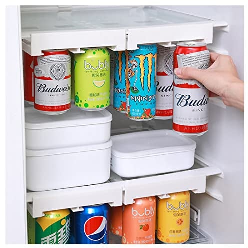 Paquete de 2 organizadores de latas de cerveza para refrigerador, dispensador de latas de refrescos para refrigerador, soporte de botella de doble fila para hasta 8 latas de bebida