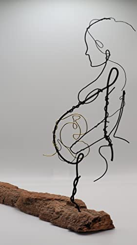 Drahtfigur schwangere Frau mit Baby, Handarbeit, Holz