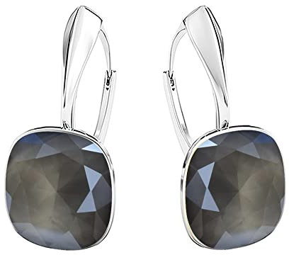 Square 12 mm 44 Farben Wunderbar Hängend Ohrringe 925 Silber Österreichische Zirkonia - Schmuck für Frauen und Mädchen - Hängeohrringe Ideal für Geschenke für Frauen (Grey)