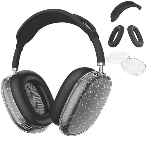 AirPods MAX Silicone Case – Clear Sparkle Protective Cover, Soft & Shockproof, Scratch-Resistant, Easy to Install, Full Protection for Apple AirPods MAX Headphones(Black)