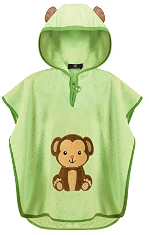 LAYNENBURG Premium Badeponcho Kinder mit Kapuze - 100% Baumwolle - OEKO TEX - Baby Jungen Mädchen Handtuch Poncho Frottee - 1-3 Jahre/Affe