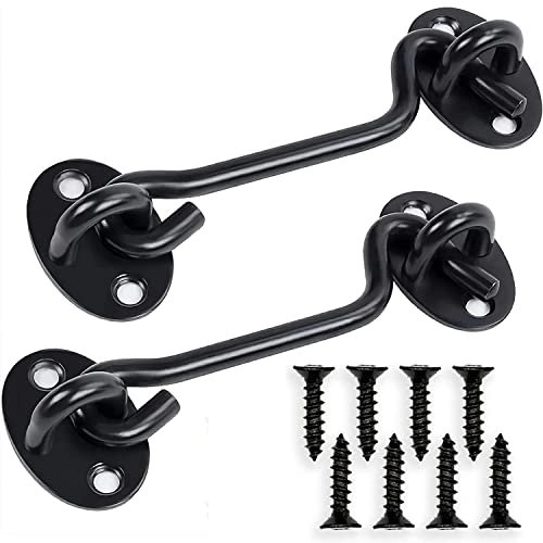 AidShunn 3 Inch Hook and Eye Latch, 2 Pcs 75mm Black Gate Hook Stainless Steel Cabin Hook, Hook Eye Latch Door Lock Hook Lock, Latch for Wooden Gates, Window Brace Gate Door Catch (3inch/75mm)