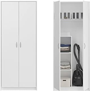 Home Collective Mehrzweckschrank Haushaltsschrank Besenschrank weiß 74cm Breite 180cm Höhe mit Einlegeböden und Extra-Fach, Schrank Organizer aus MDF Holz