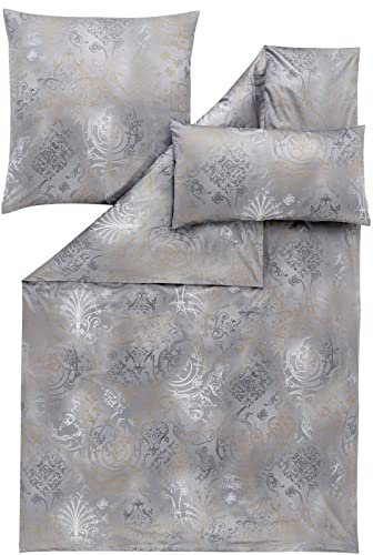 ESTELLA Bettwäsche Svizzera 2054 810 Grau Schweizer Premium Satin Ornamente Muster Paisley, Größe:200 cm x 220 cm