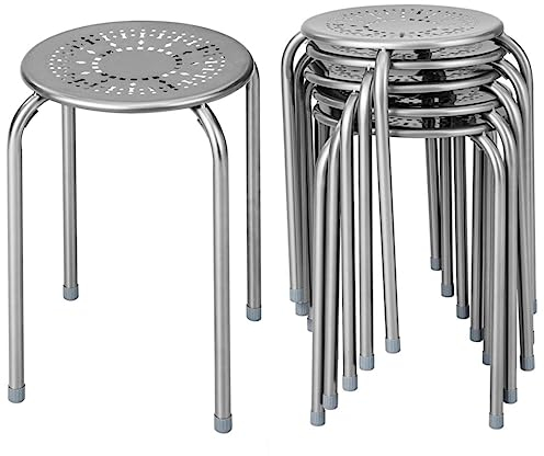 TANGZON Set of 6 Steel Stacking Stools, Stackable Nesting Round Bar Stool with Non-Slip Mats, Flexible Seating Breakfast Dining Chairs for Home, Kitchen, Office & Classroom (Grey)