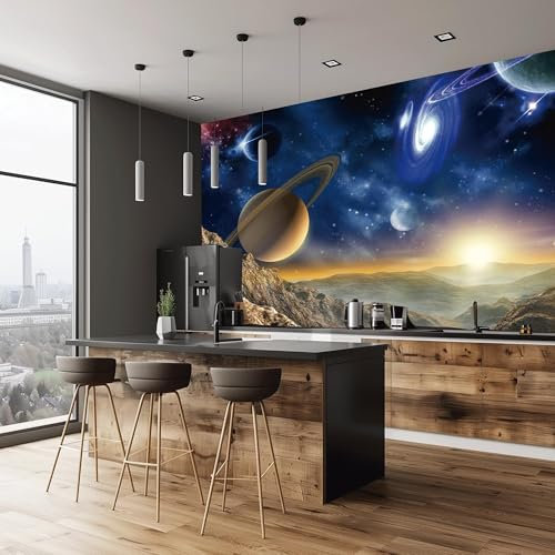 AMUGISH Outer Space Adventure Wall Mural – Stunning Space Scene Wallpaper with Planets, Stars, and Galaxies, Unpasted - Ideal for Kids' Rooms, Bedrooms, Playrooms - 98''W x 76''H Unpasted
