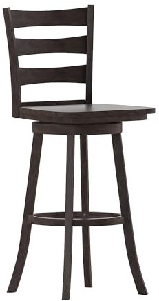 Flash Furniture Liesel Barhocker mit Leiterrückenlehne in handelsüblicher Qualität – graues Walnussholz-Gestell – Barhöhe – um 360° drehbarer Sitz – integrierte Fußstütze