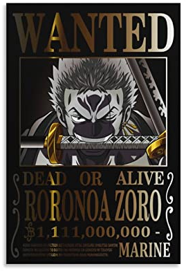 Anime One Piece Wanted Poster Zoro One Piece Art Poster Canvas Painting Decor Wall Print Photo Home Modern Decorative Poster 16x24inch(40x60cm)