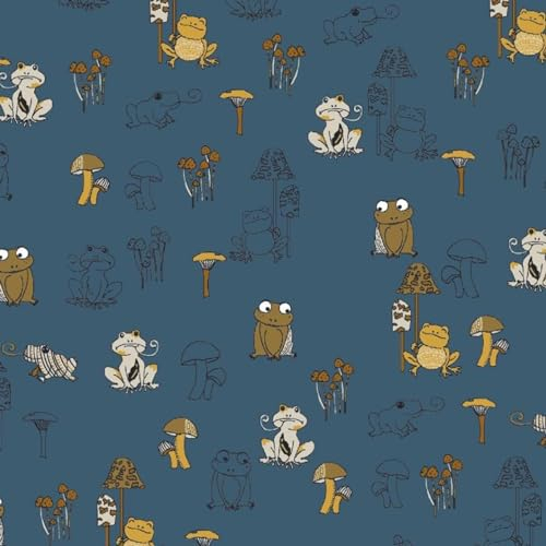 VmG-Store Baumwollstoff Meterware 140cm Breite Stoffe zum Nähen Nähstoff Kinderstoff für Kissen Babykleidung Kinderkleidung DIY (Frösche Pilze Bb006)