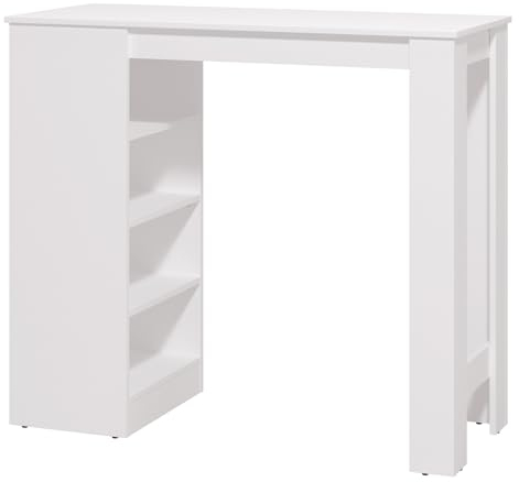 Homestyle4u 2530, Bartisch Weiß Holz Tresentisch Eiche Hochtisch Bartresen mit Regal Tisch Küchentisch 120 x 105 x 50cm