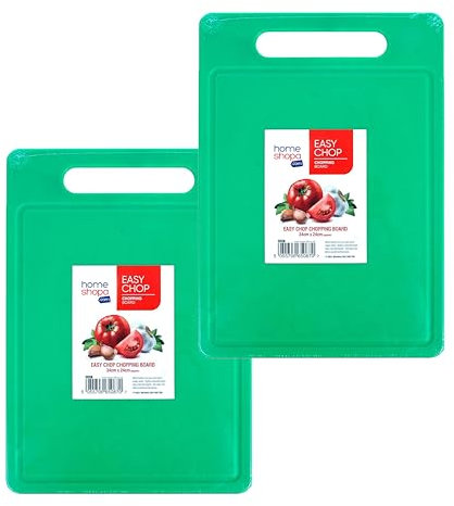 HOMESHOPA Plastic Chopping Board, 2 Pack BPA Free Kitchen Cutting Board, Non Slip Surface, Easy-Grip Handles, Dishwasher Safety, Large Board for Fruits/Vegetables/Meats, 34 x 24cm, Green