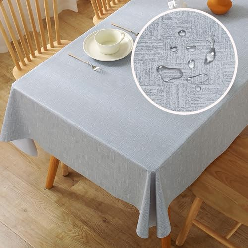 WUBAYI Table Cloth PVC Plastic Wipe Clean Tablecloth Rectangular Kitchen Table Cover Protector Waterproof Oil Resistant 200 x 140 cm Suitable for Kitchen Picnic Outdoor Indoor (Grey)
