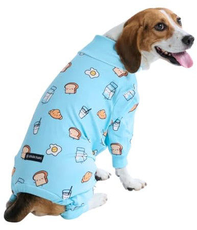 Spark Paws Hundepyjama, ultraweich und 4-Wege-Stretch, Erholungsanzug nach Operation, Schlafanzug Onesie für Kleine, Mittlere und Große Hunde - Breakfast Blue - 2XL