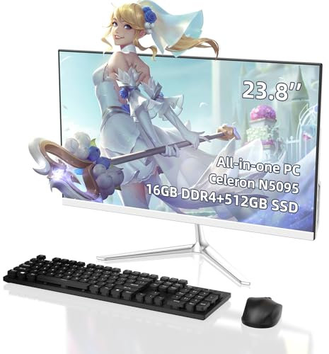 All-in-One Desktop,All-in-one Desktop pc,Intel Quad-Core N5095 Processor,16GB RAM, 512GB SSD, Dual-Band WiFi 2.4/5.0Ghz & Bluetooth 4.2, Windows 11, Includes Keyboard and Mouse Set