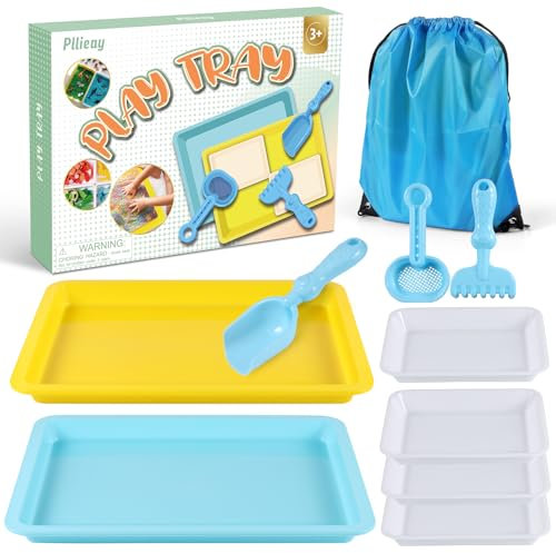 Pllieay Bandeja de Juego Sensorial Tuff Tray - Plástico Grande Portátil, Caja de Arena Sensorial con Juego de Cuchara y Pala, Actividad Educativa y Divertida para el Desarrollo Infantil Temprano