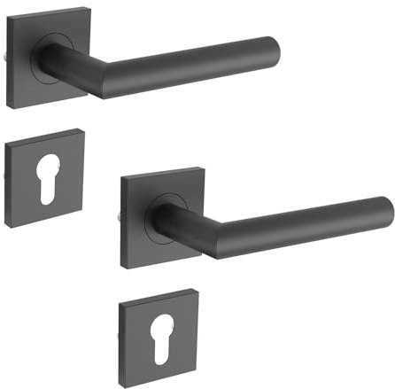 Türgriffe Schwarz mit quadratischen PZ Profilzylinder,Türklinken Innentüren Schwarz,Türklinke Türgriff-Set Edelstahl,Schwarz matt für Zimmertüren DIN-Norm (PZ Profilzylinder)
