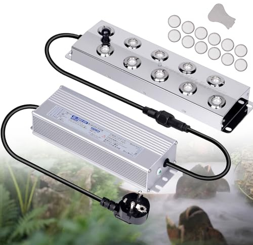 MOGOULUA Nebelmacher 10 Kopf 7L/H Ultraschall Nebelgerät mit 350W Wasserdichtem Netzteil Schweres Nebelgerät Outdoor Kühlsystem Sprühnebel Terrasse Nebel Luftbefeuchter