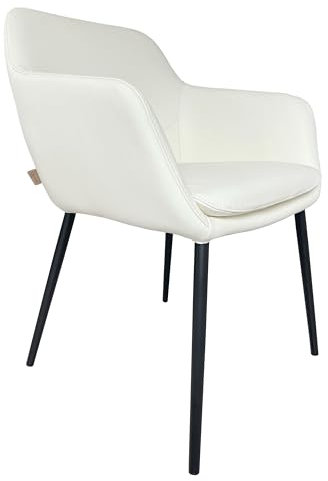 SIX Echtleder Armlehnstuhl - Sitzkomfort Nosag-Federn, 1,3mm Leder, Latex-Gurte, Metallgestell, Belastbar bis 150kg, Esszimmerstuhl, Büro Sessel, Küchenstuhl, Miyos Creme Weiss