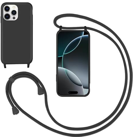 GoodcAcy Cover con Collana per iPhone 13 Pro Max 6.7,Custodia Silicone Liquido con cordini,Custodie con Regolabile Collana Antiurto AntiGraffio Case con Laccio Tracolla per iPhone 13 Pro Max 6.7,Nero