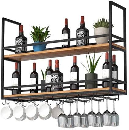 Hanging Storage Shelves - Ceiling Plant Stand, Hanging Ceiling Wine Rack, Bar Display Stand, Iron Solid Wood Floating Shelves, Industrial Hanging Wine Bottle Rack (Color : B, Size : 120 * 30 * 80cm)