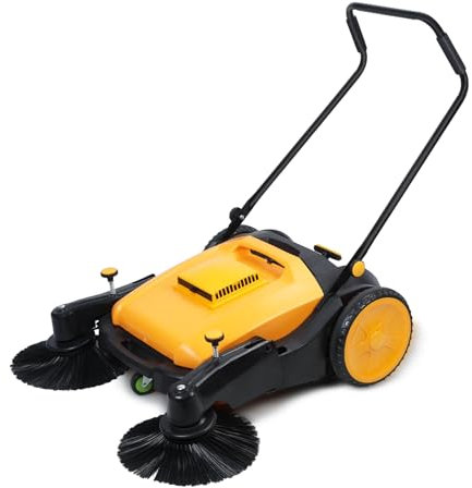 joukares 38-Inch Artificial Grass Brush with 12 Gal Waste Container, Motorless Walk-Behind Hand Push Sweeper, Manual Sweeper 38,000 Square Feet per Hour, Noise-Free, Foldable Handle Orange