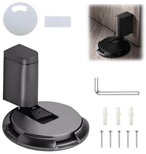 GIONAR Magnetic Door Stopper, Adjustable Punch-Free Floor Door Stop with Adhesive, Silent Heavy Duty Magnetic Door Catch for Indoors, Home, and Office Use (Black)