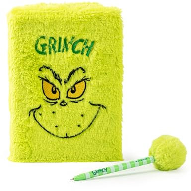 The Grinch Briefpapier Set | Grinch Notizbuch mit Charaktergesicht-Grafikdruck und Stiftset in Grün | Unisex Schreibtisch mit Kugelschreiber und Schreibblock für Erwachsene, Jugendliche und Kinder