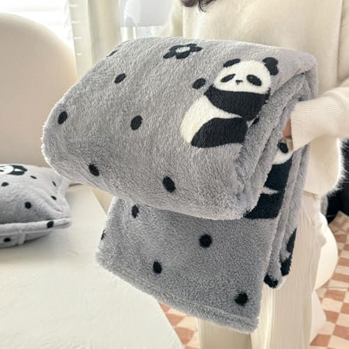 Grexenta Niedliche Panda-Flanell-Überwurfdecke, weich, gemütlich, Schachbrettmuster, Decke für Bank, Sofa, Bett, luxuriös, warm und gemütlich für alle Jahreszeiten (Panda, 200 x 230 cm)