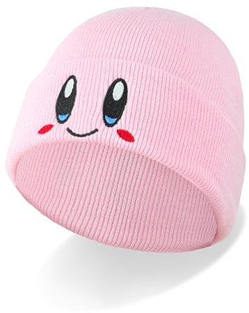 Kirb Beanie Cartoon Beanie Mütze Kawaii Wintermützen Anime Warme Strickmützen für Frauen, Pink, Einheitsgröße
