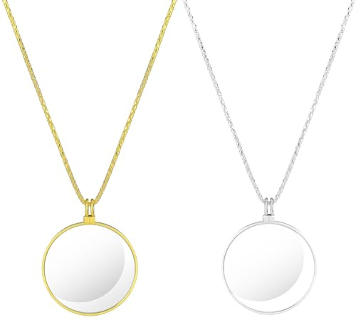 2 Stück Monokel,Monokel Brille Kostüm,Monokel Lupe zum Umhängen,5X Metall Mini Monocle,Schmucklupe,Portable Glaslinse Lupe mit Halskette,Halskettenlupe für Lesen von Büchern,Zeitungen (Golden+Silber)