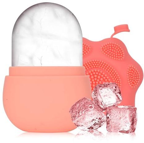 Rouleau de Glace pour le Visage, Des Yeux et du Cou, Masque en Silicone, Compresse de Glace, Rétrécit les Pores, Réduit les Rides, Anti-Âge, Réduit les Poches, Améliore l'Élasticité de la Peau (rose)