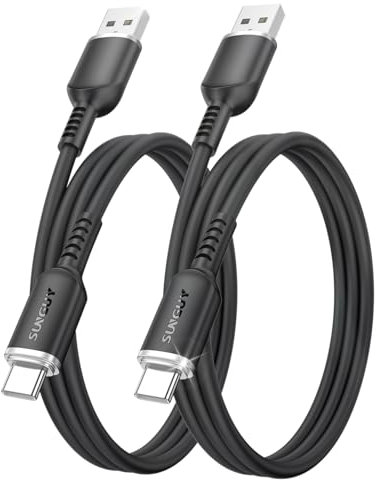 SUNGUY Câble USB vers USB C, 2 pièces 1M Câble USB C flexible en silicone, compatible Android Auto pour iPhone 16/15 Pro Max 16E, Galaxy S24, Redmi Note 13 4G,OPPO, Realme 5 Pro- Noir