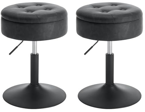 WOLTU Dressing Table Stools Set of 2, Swivel Round Makeup Stools with Storage for Vanity Dining Room Kitchen Office Salon, Faux Leather, Anthracite