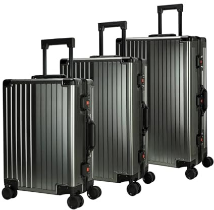 Aluminium Reisekoffer Grey HEUER Stripe Hartschalenkoffer Suitcase Trolley Luggage (L)