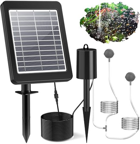 AISITIN Pompa di ossigeno solare per laghetto da giardino, 4 W, ossigenatore, ossigenatore, aeratore da pesca con batteria, pompa ad aria per stagno, laghetti da giardino, acquario