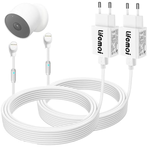 Power Adapter and USB Power Charging Cable with Charging Alert Breathing Light, Compatible with Google Nest Cam (Battery Version) Camera, 7.6m (24.9ft), Extended Charge Cord, Weatherproof (2-Pack)