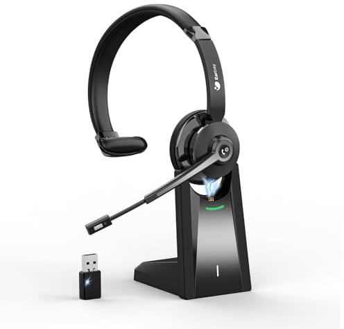 Earbay Wireless Headset,Bluetooth Headset with USB Dongle and Charging Base,Wireless Headphone with Microphone Noise Cancellation, PC Headphone with Mute Button for Phones/Skype/Zoom/Office