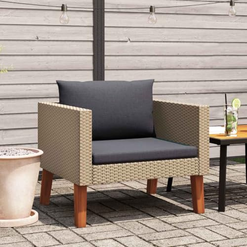 QJBSAVVA Gartensofa 1-Sitzer Poly Rattan Beige Anthrazit Kissen 76 x 67 x 60 cm Modernes Lounge Sofa Outdoor Balkon Couch Klein Gartenmöbel Set für Balkon Terrasse Garten