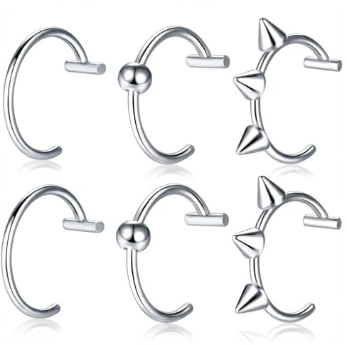 QZKJQDD 6 Stück Edelstahl Nasenpiercing Nase Ring, Lippenpiercing Smiley Piercing Septum Piercing, fake piercing, fake septum, fake nose ring, fake piercings