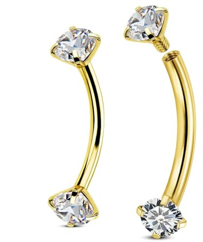 COYUN 2 Stück 16G Titan Rook Piercing Schmuck Banane Augenbrauen Barbell Helix Labret Piercing Lippe Lippenpiercing Daith Belly Bar Silber Gold Kugel Curved Barbell 6mm 8mm
