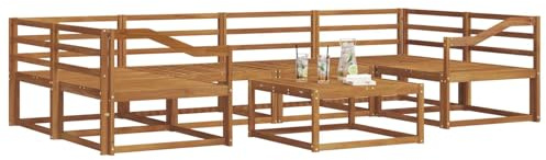 vidaXL Outdoor-Sofagarnitur 7 pcs Natur Massivholz Akazie, Modernes Outdoor-Sofaset, langlebige Gartenmöbel für Patio, Poolbereich, Hinterhof-Couch und modulares Sofa.
