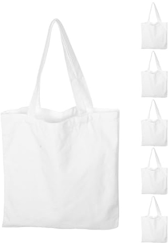 MUSISALY 6 Pièces Paquet Fourre-Tout en Toile Blanche à Peindre, Réutilisable et Grand Format 35x30 Cm pour DIY, Peinture et Courses, pour Adultes et Hommes