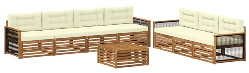 vidaXL Outdoor-Sofagarnitur mit Kissen 8 pcs Natur und Creme, Garten Sofa, modernes Outdoor-Mobiliar, Bequeme Lounge-Ecke für Terrasse und Patio