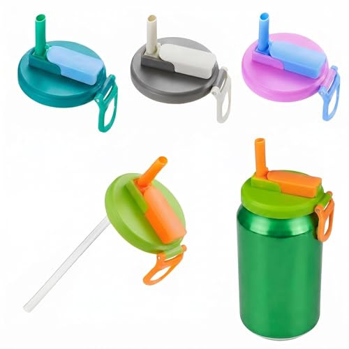 Soda Plastic Lids with Straws, Plastic Can Lids, Straws Reusable (4PCS) | Easy to Carry & Drink Convenient Soda Accessory